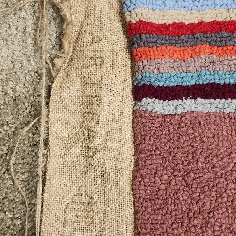 Colorful Striped and Floral Rug Antique Handmade Hooked Rug/pillow